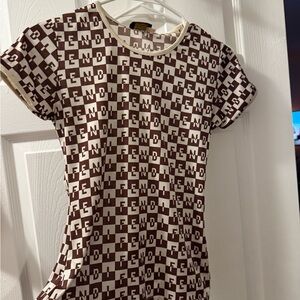 Fendi Cream and Brown Sheath Tee Short Sleeve
